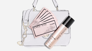 TimeWise Replenishing Serum+C, and and TimeWise Vitamin C Activating Squares style with a handbag illustration.